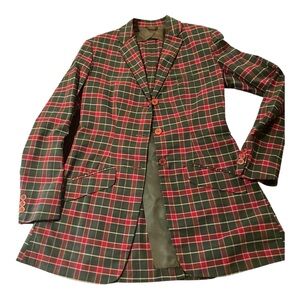 Vintage 50s Equestrian Riding Apparel Coat Jacket Blazer Red Green Plaid